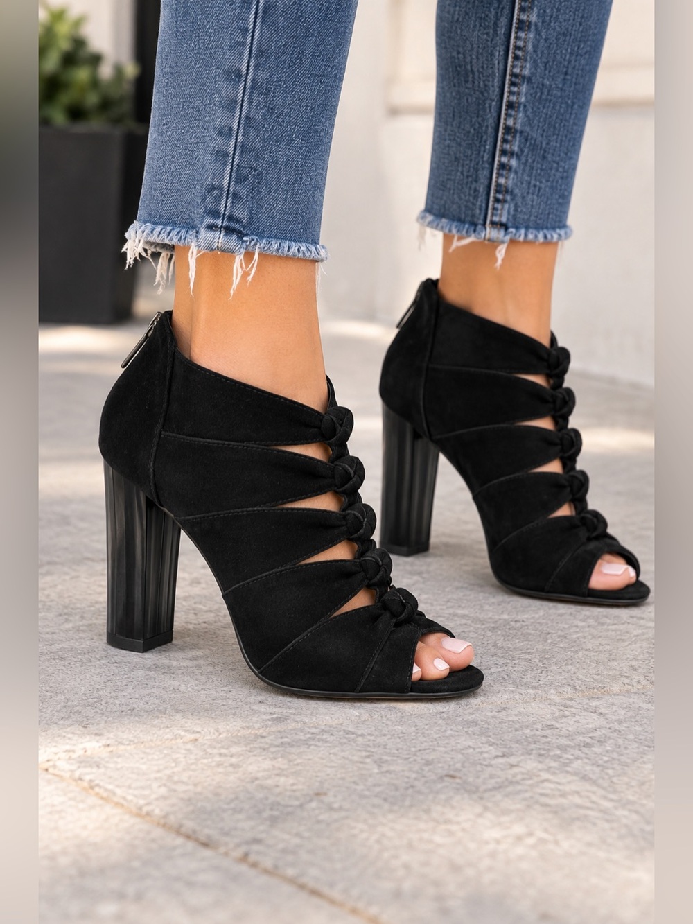 Vaneli black suede cut out block heel size 7.5